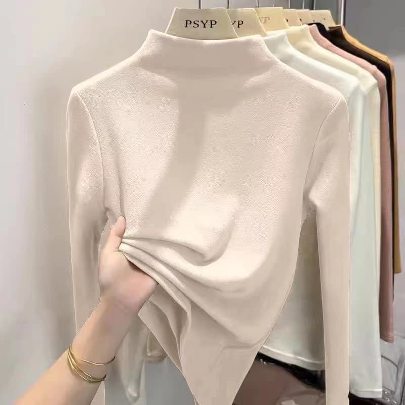 上質なめらかシルク混紡長袖タートルネックインナー　M〜3XL　レディース　長袖