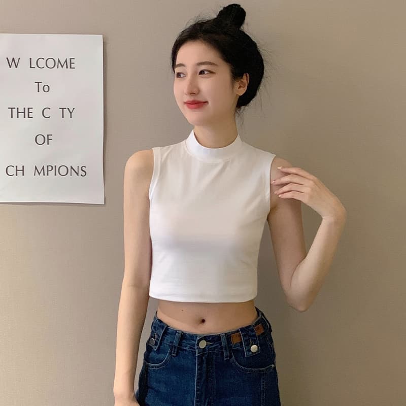 ノースリーブモックネッククロップド丈インナー　レディース　タートルネック　M~XXL