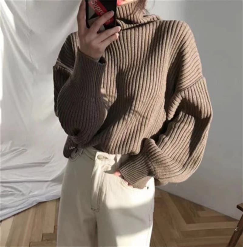 立体リブ編みゆったりシルエットタートルネックニット　レディース