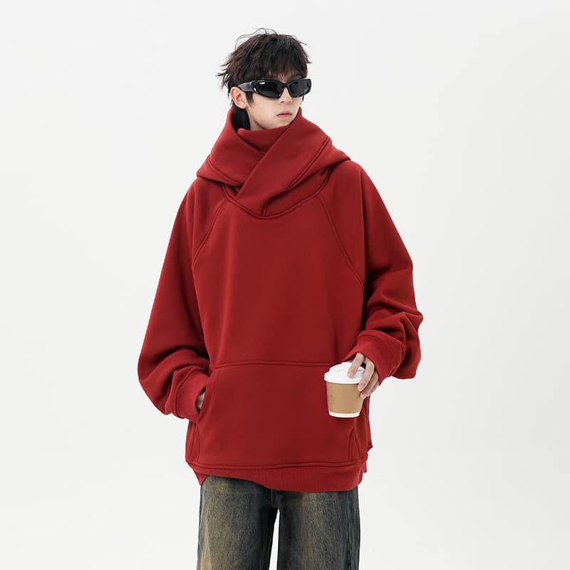 ボリュームネック裏起毛ゆったりパーカー　メンズ　S~3XL