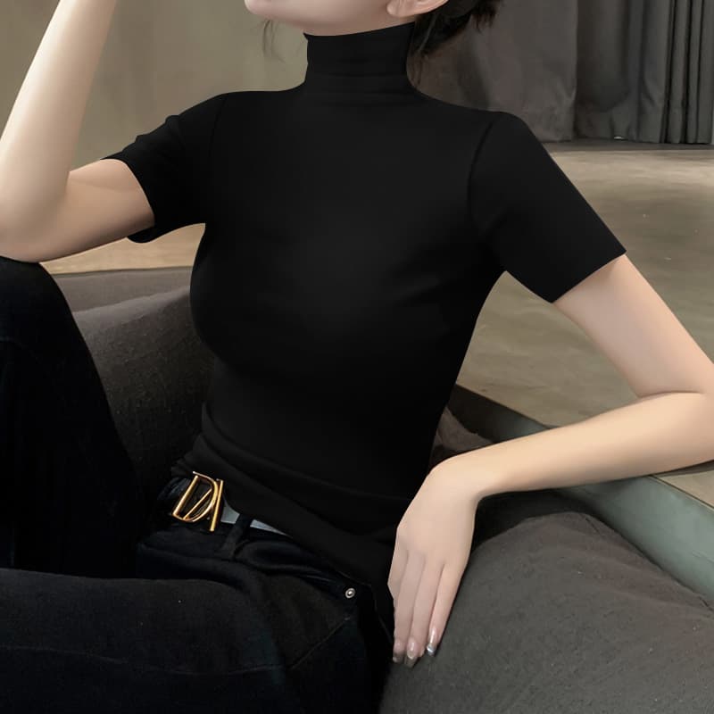 細見えシルエットの半袖ハイネック｜一枚でもインナーでも使える万能トップス　S〜2XL