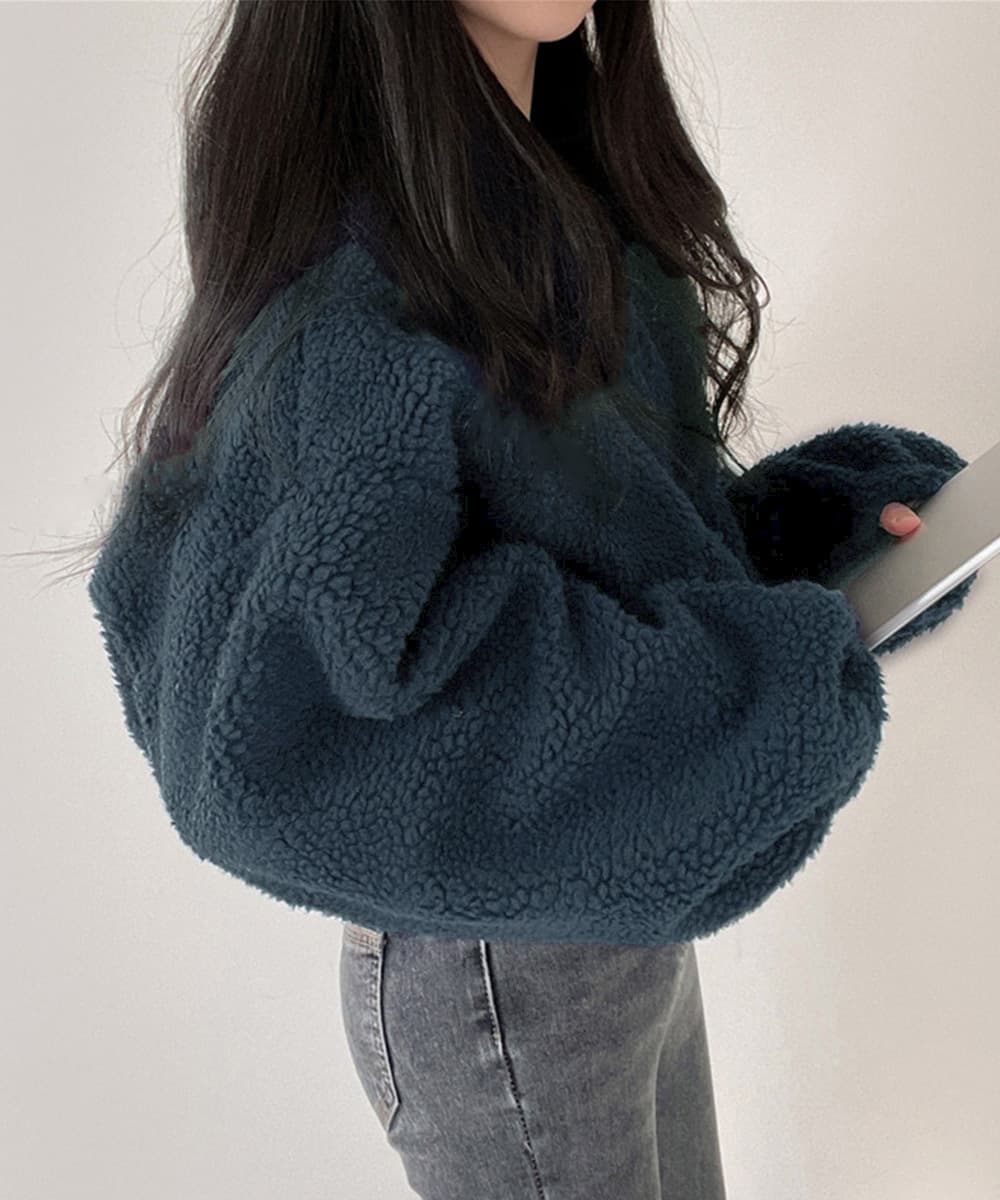 【タートルネック レディース 長袖】韓国風ふわふわボア防寒ジャケット｜ショート丈で着回し自在
