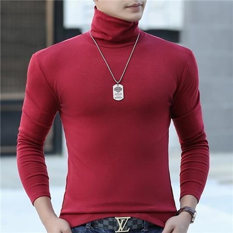 タートルネック　メンズ　長袖伸縮性抜群の薄手インナー　大きいサイズ　ぽっちゃり対応　XS~5XL