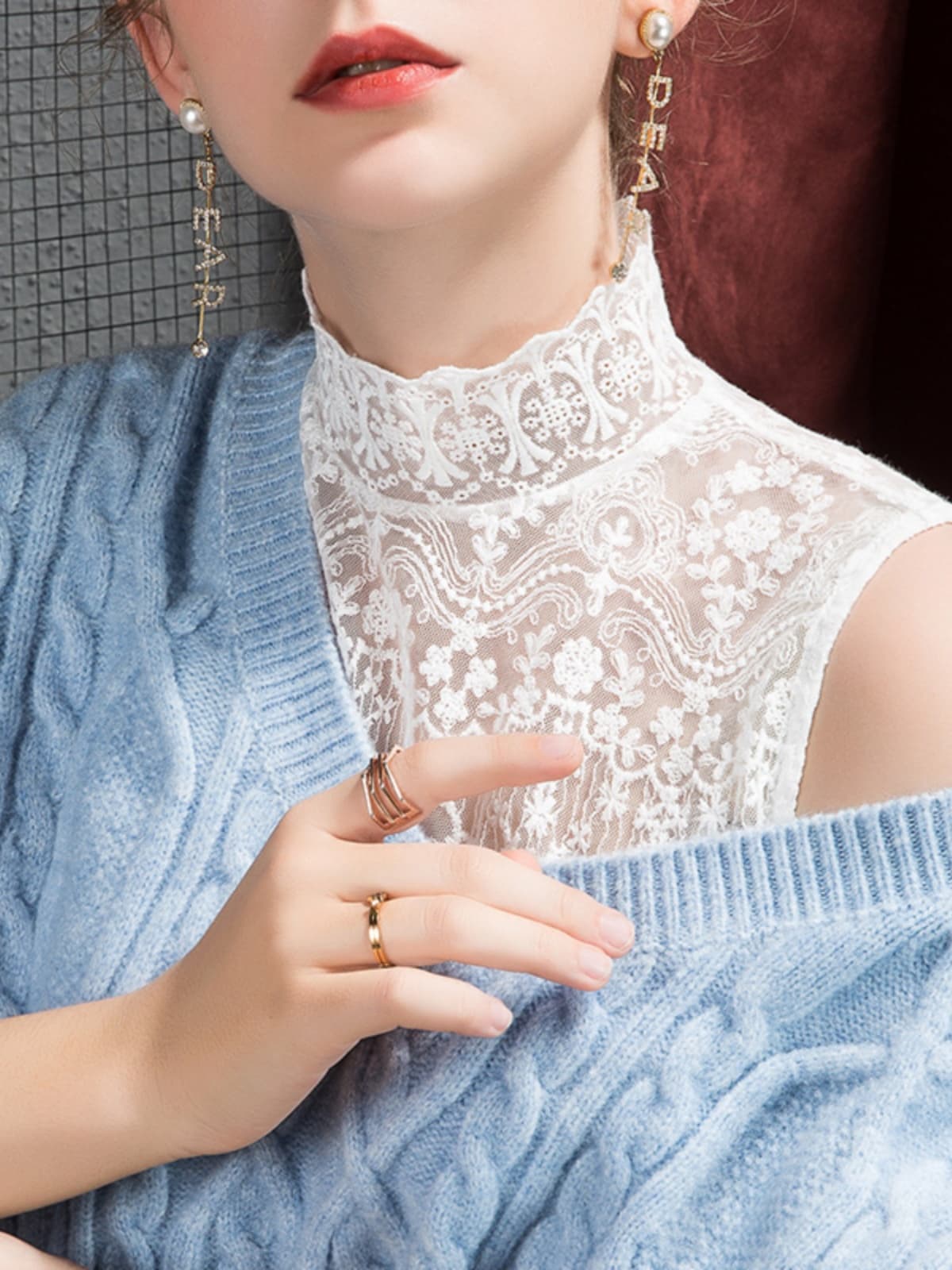 タートルネック レディース ノースリーブ 総レース ハイネックインナー｜上品透け感・春夏レイヤード S〜3XL