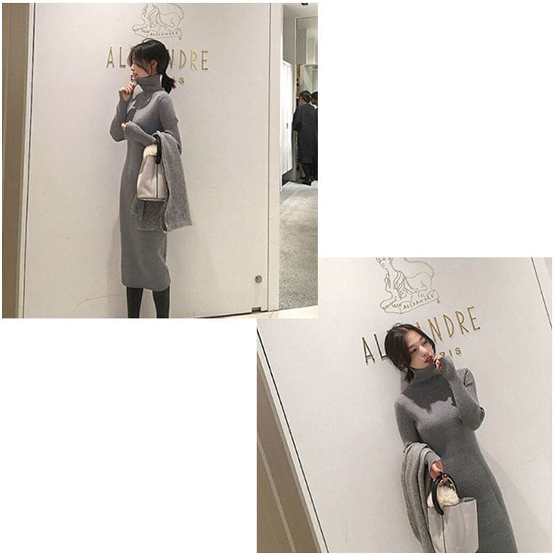 【骨格ナチュラル】ニット ワンピース ロング丈 タートルネック 長袖 大人美人