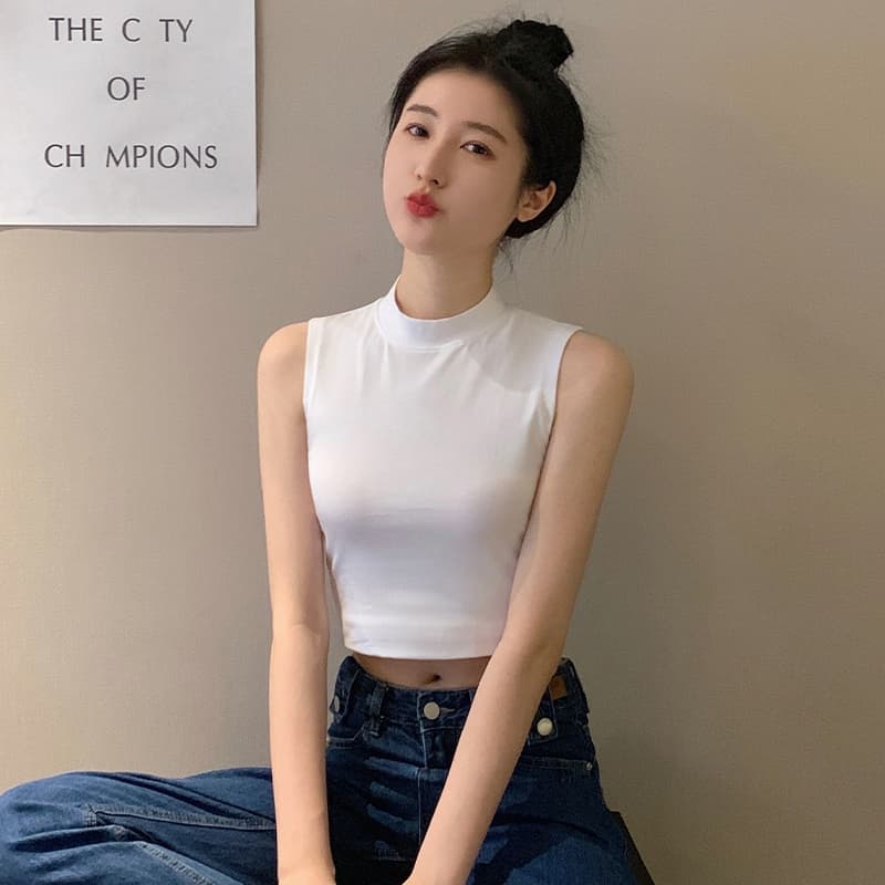 ノースリーブモックネッククロップド丈インナー　レディース　タートルネック　M~XXL