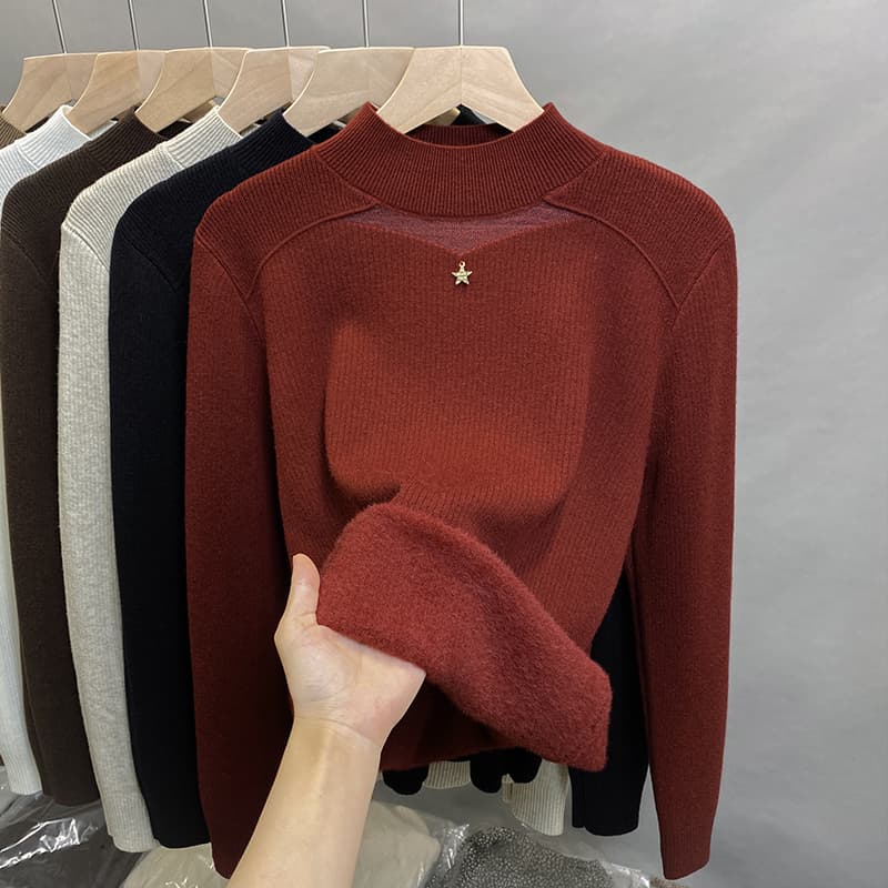 タートルネック レディース　長袖　ふわもこ星チャーム付きニット　春秋冬　S～XL