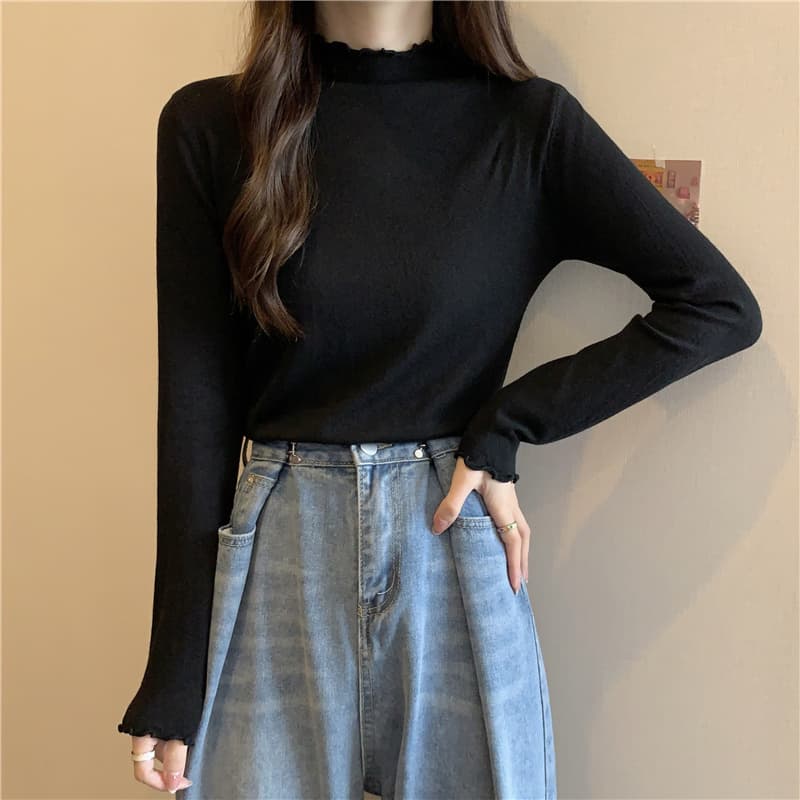 フリルネック長袖タートルネックインナー　レディース　M~2XL