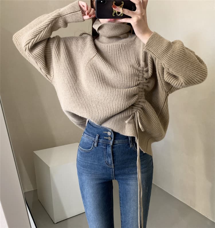 タートルネック 暖かい厚手セーター ゆったり着回し抜群ニット　レディース