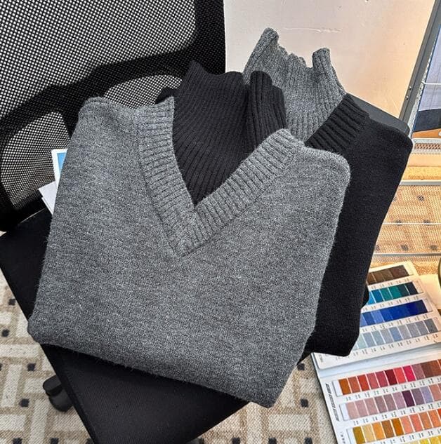 配色切替タートルネック重ね着風セーター　メンズ　M〜2XL