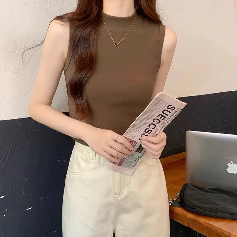 ノースリーブ すっきりフィットニット　タートルネック　レディース　  S～XL