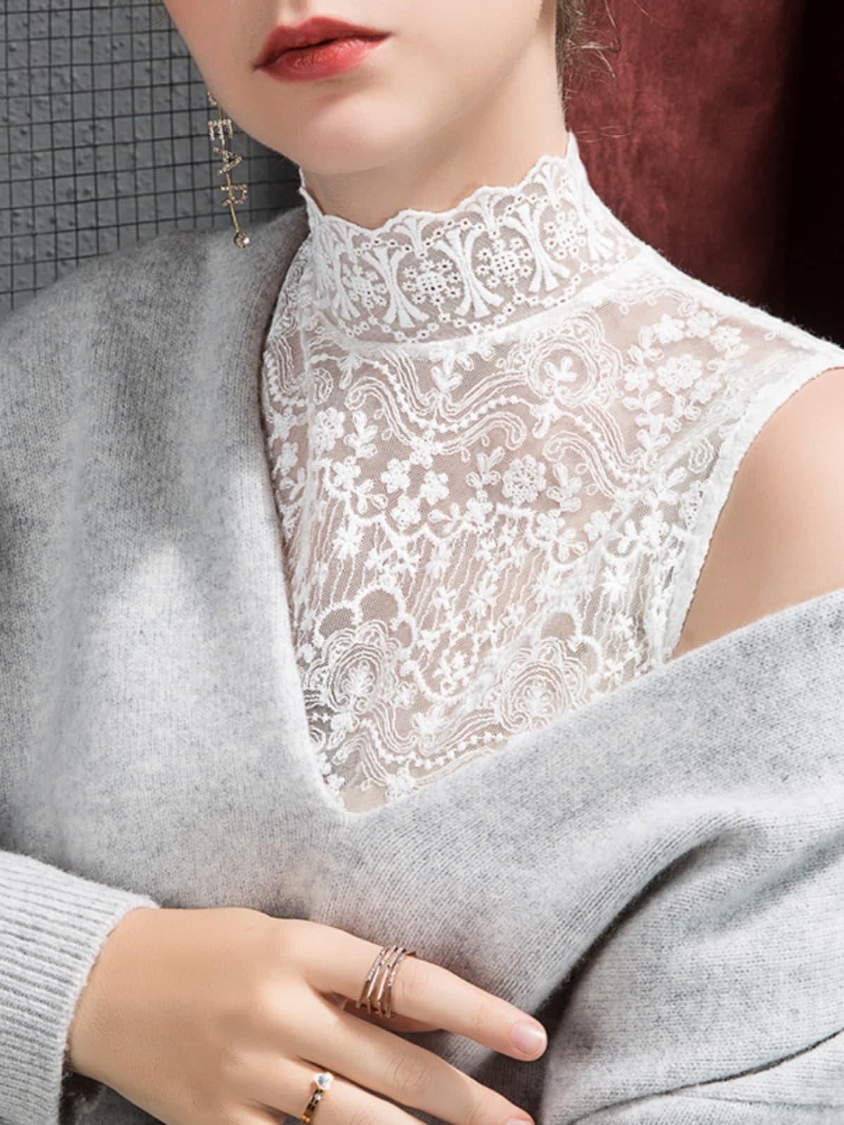 タートルネック レディース ノースリーブ 総レース ハイネックインナー｜上品透け感・春夏レイヤード S〜3XL