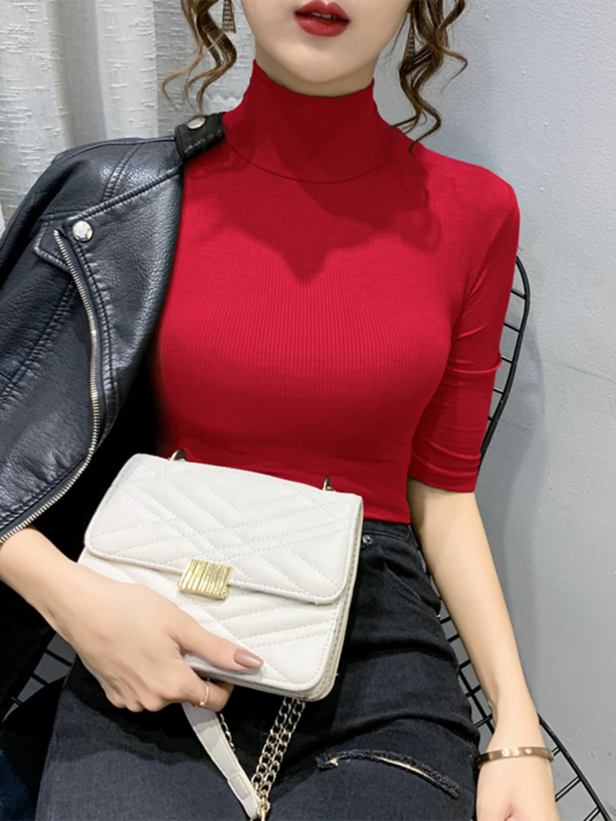 【骨格ウェーブ向け】タートルネック レディース 長袖｜花柄レース編み上品トップス　S~XL