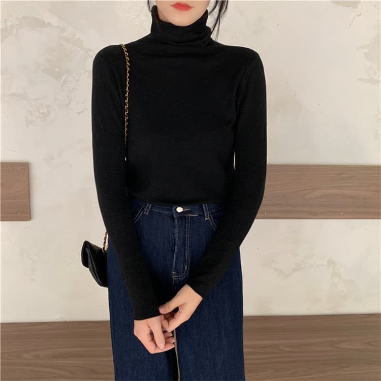 【厚手】タートルネック レディース｜暖かいスリムフィット長袖（細見え・防寒・インナーにも）