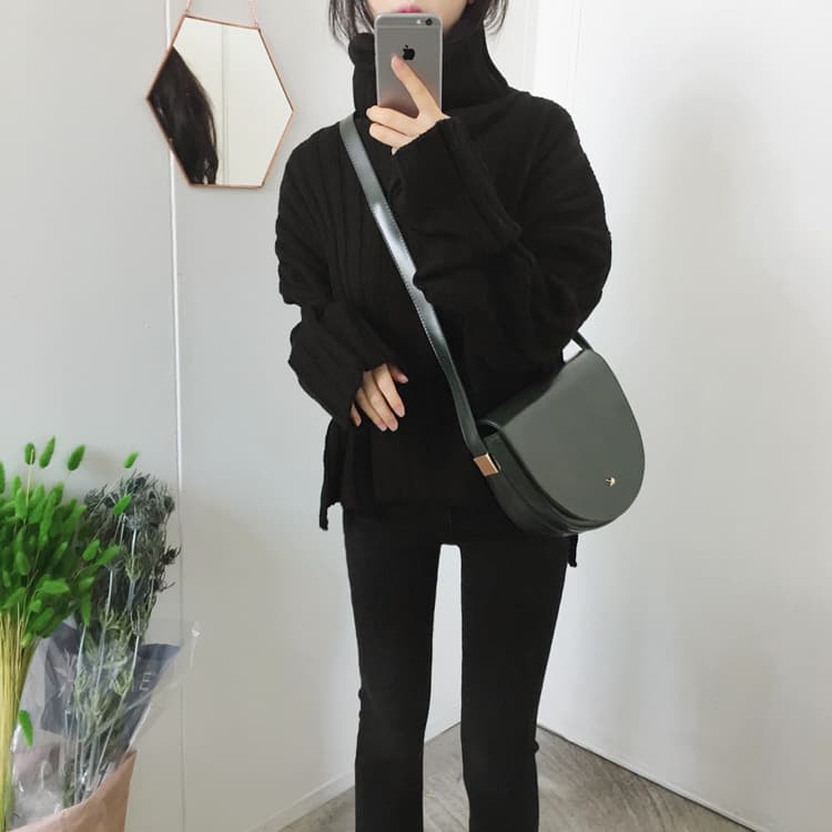 体型カバー編みニットセーター レディースタートルネック
