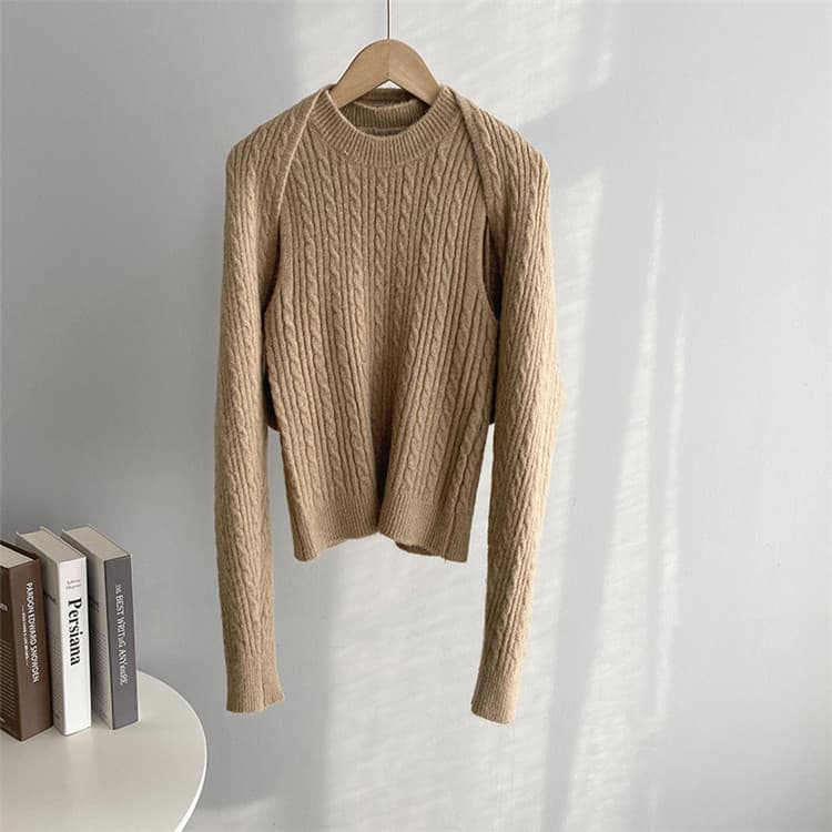 タートルネック　レディース　ノースリーブ　カーディガン　レトロ風 肩開き  ニットシャツ セット