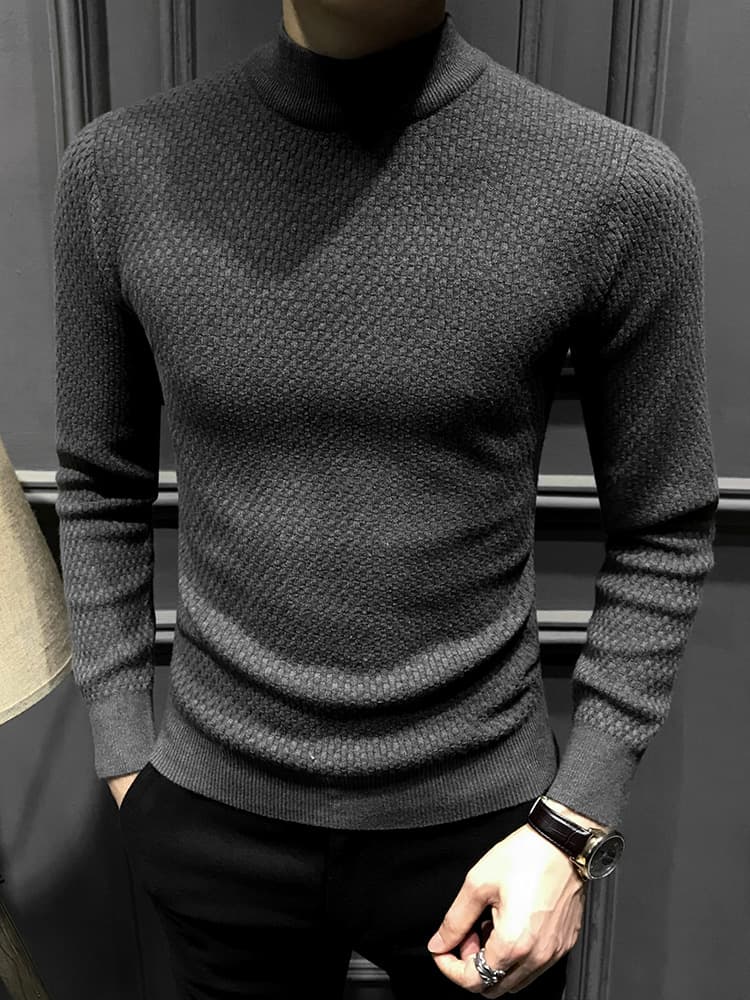 タートルネック メンズ　長袖　立体編み柄ニット　春秋冬　大きいサイズ　M~4XL