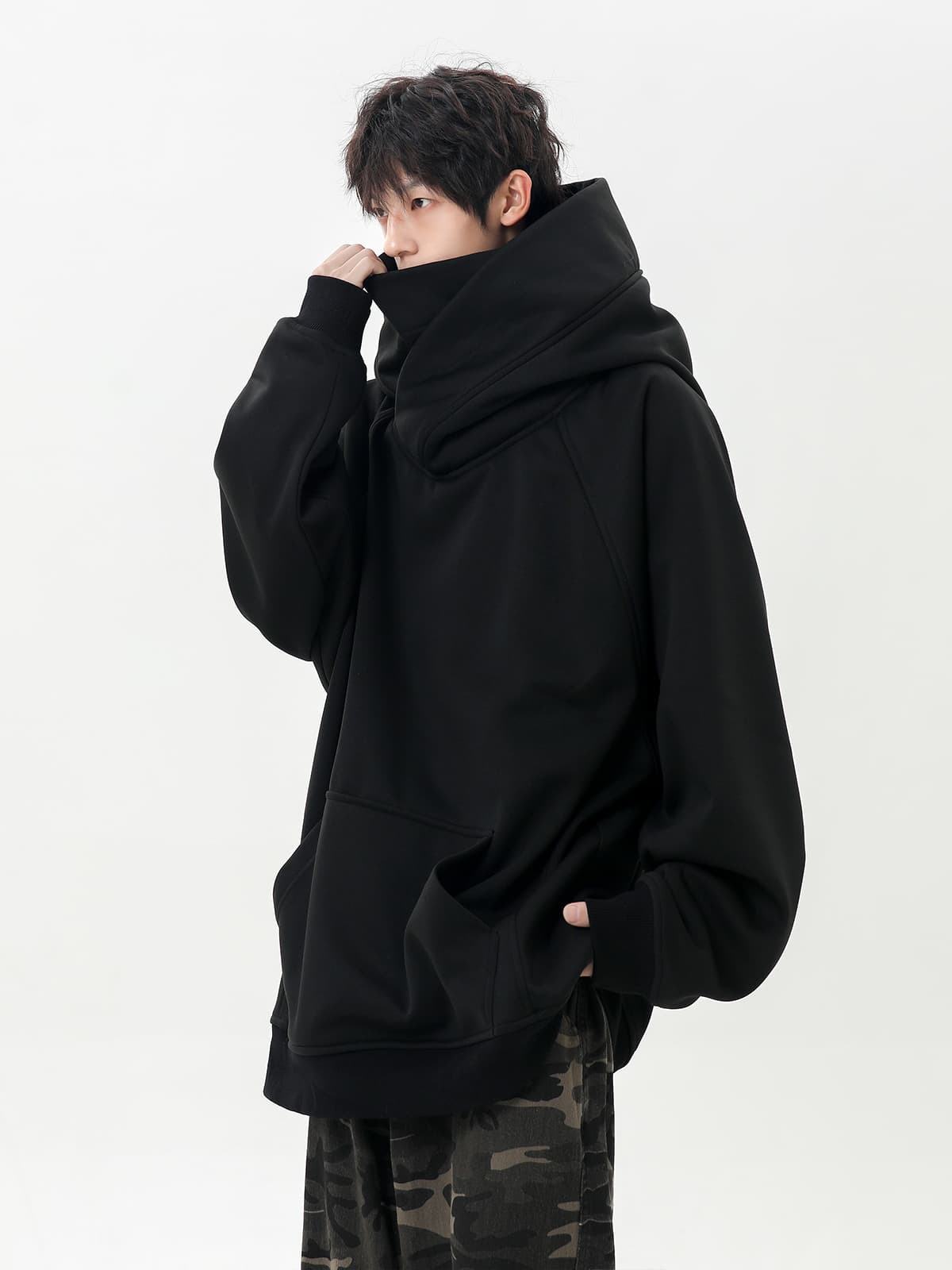 タートルネック　メンズ　長袖　 ハイネック大判パーカー M〜3XL
