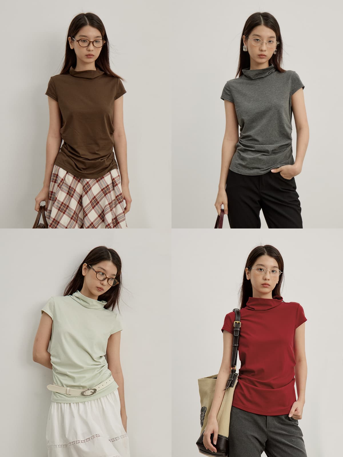 タートルネック 　レディース　半袖　ドレープ加工 ハイネック半袖トップス S〜L