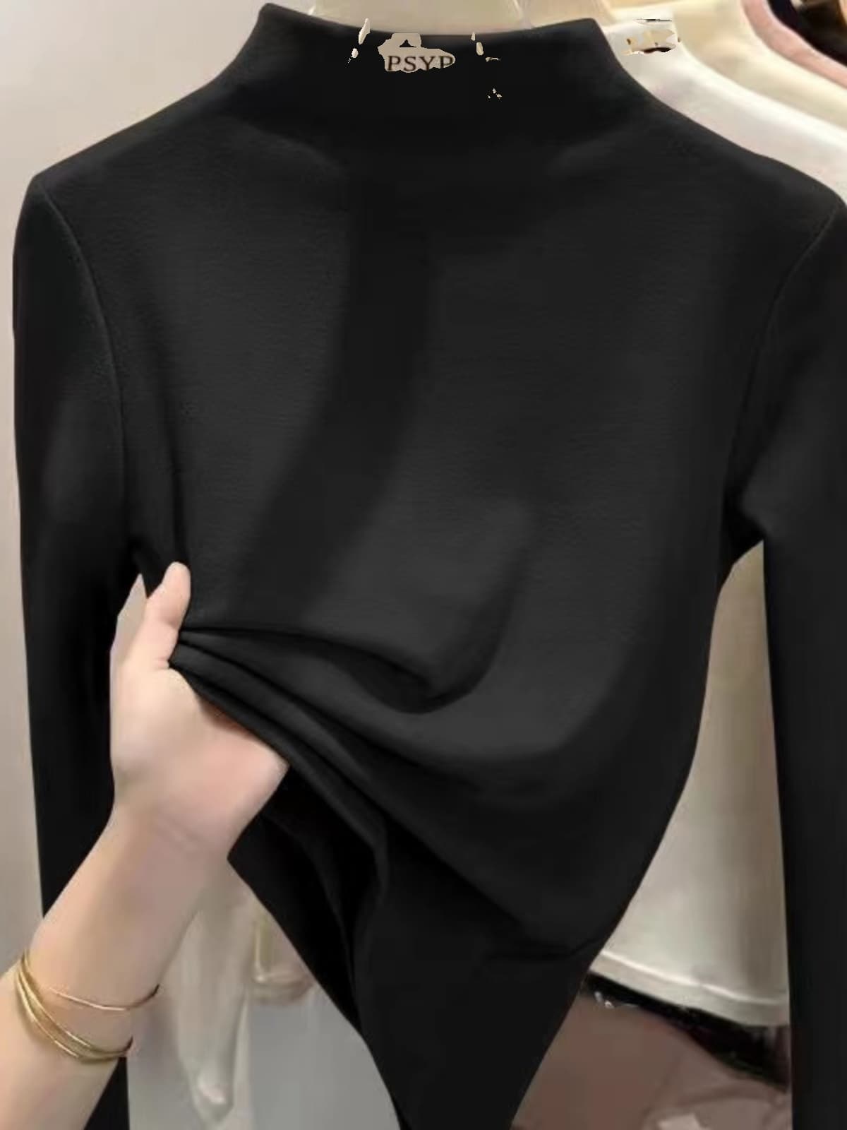 上質なめらかシルク混紡長袖タートルネックインナー　M〜3XL　レディース　長袖