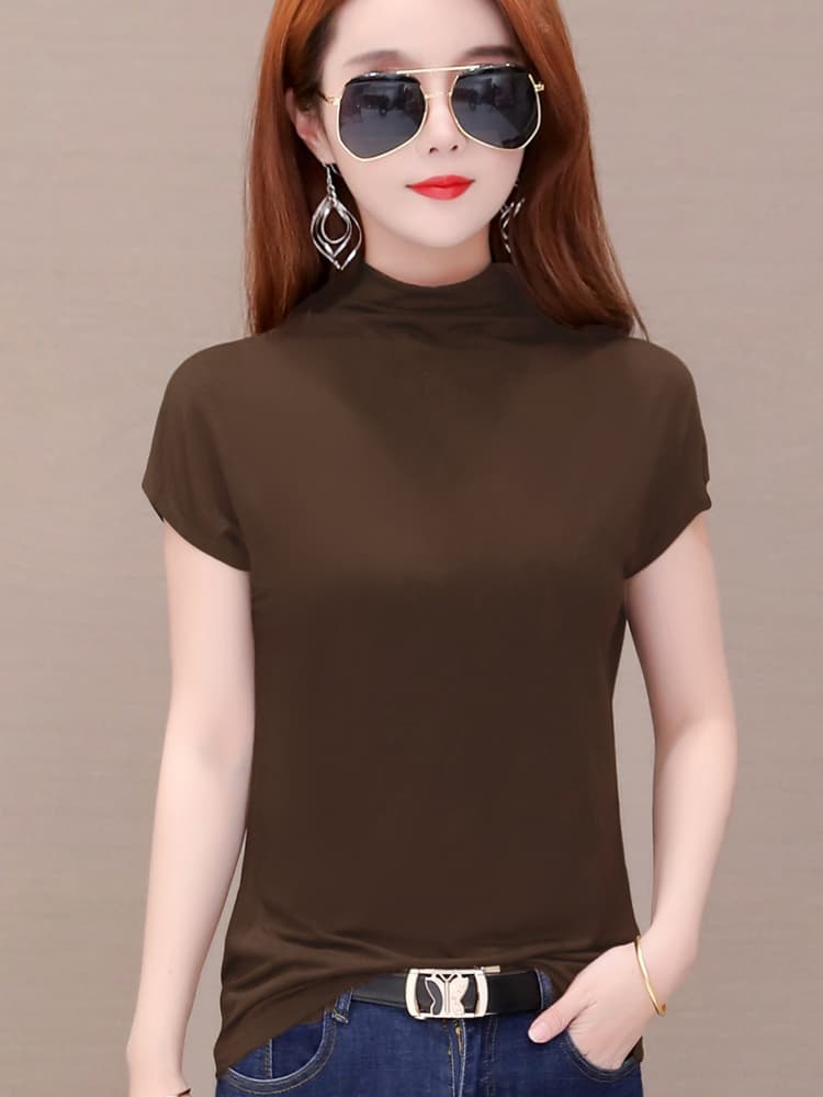 【骨格ストレート向け】半袖タートルネック レディース｜美シルエットカットソー　ぽっちゃり対応　大きいサイズ　M~5XL