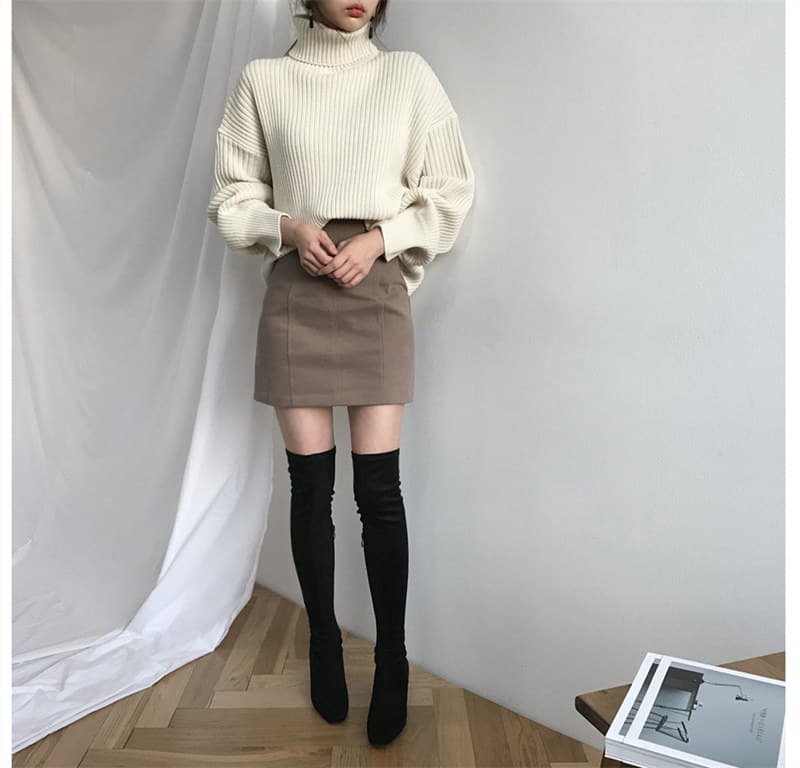 立体リブ編みゆったりシルエットタートルネックニット　レディース