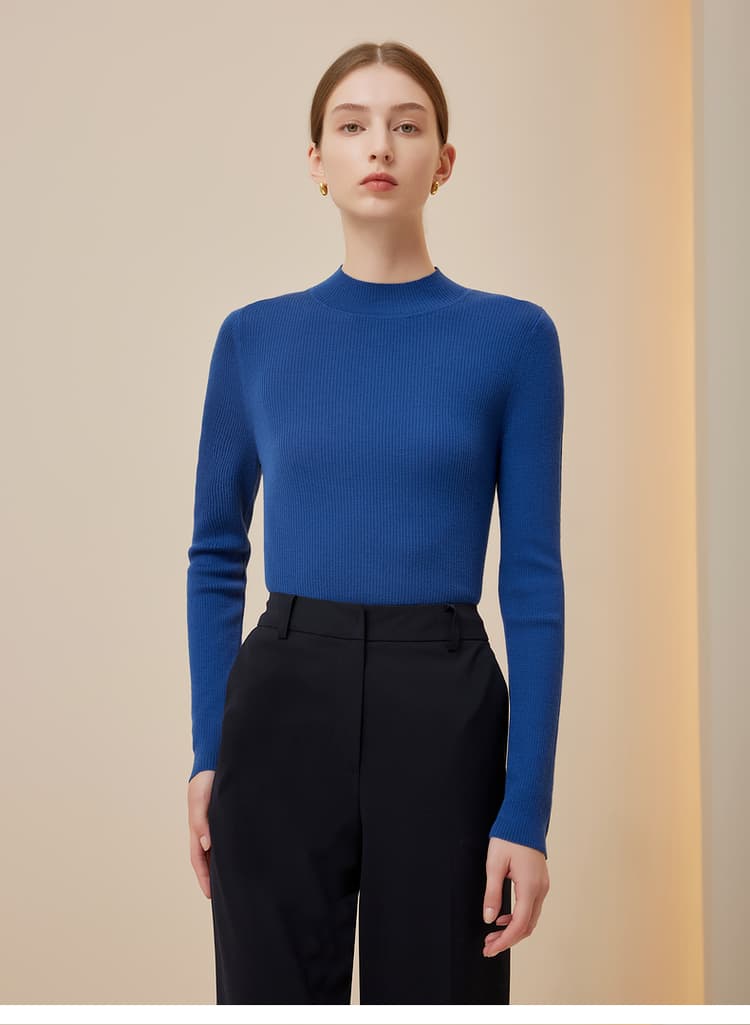タートルネック すっきりシルエット リブカットソー　S〜XL