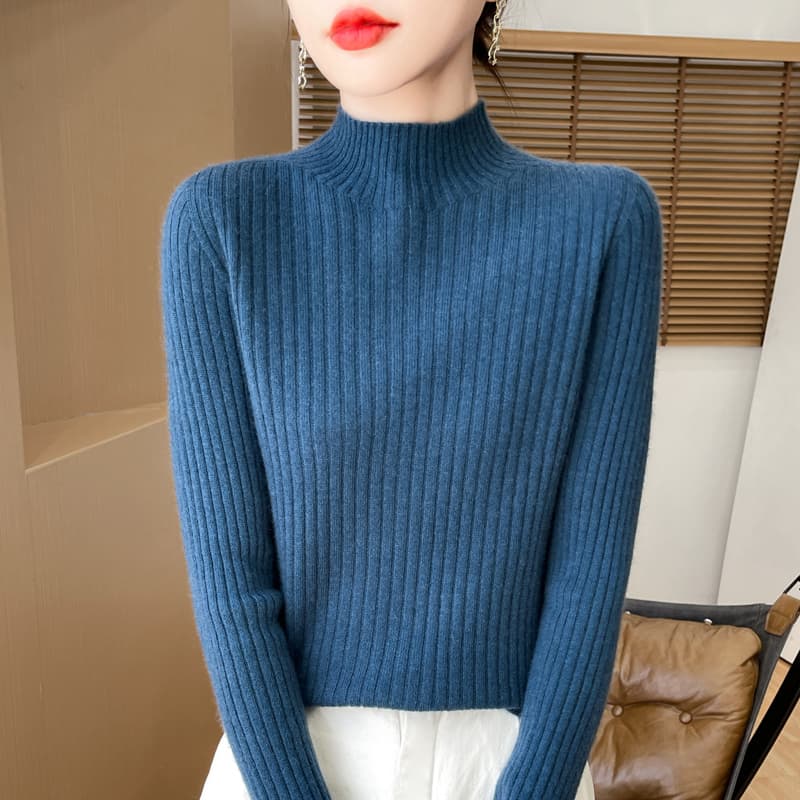 タートルネック レディース 長袖 上質リブ編みニット｜細見え・春秋冬定番（全11色）S 〜 XXL