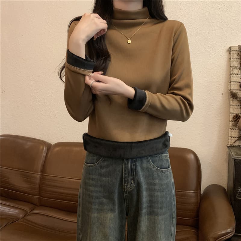 タートルネック　レディース　長袖　ふんわり柔らか裏起毛　シャツ