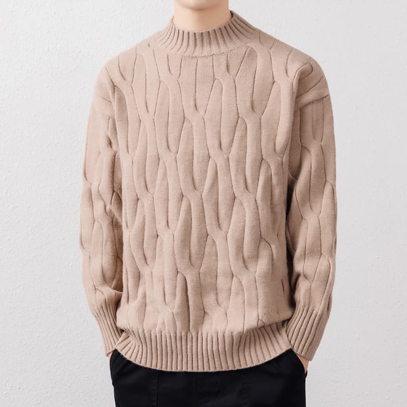 タートルネック　メンズ　長袖　立体編み模様ニット　秋冬　M~3XL