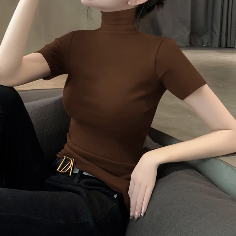 細見えシルエットの半袖ハイネック｜一枚でもインナーでも使える万能トップス　S〜2XL
