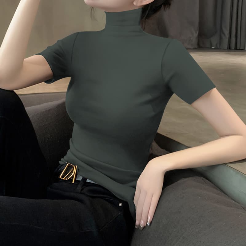 細見えシルエットの半袖ハイネック｜一枚でもインナーでも使える万能トップス　S〜2XL