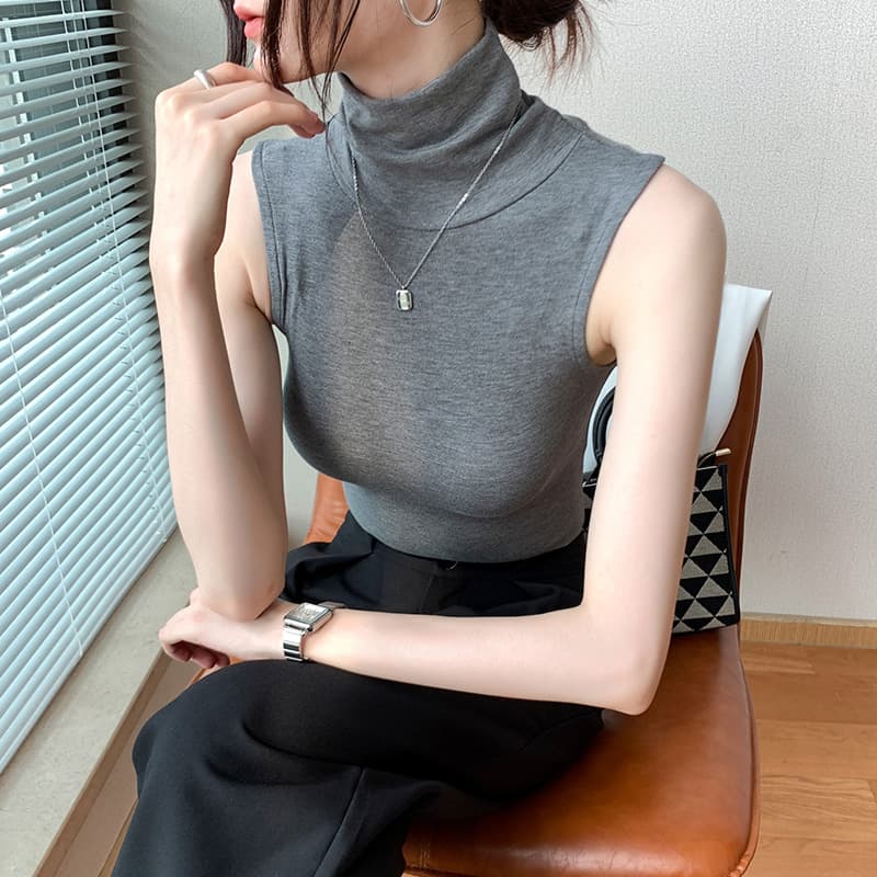 タートルネック　レディース　ノースリーブ　モダールスリムフィット
