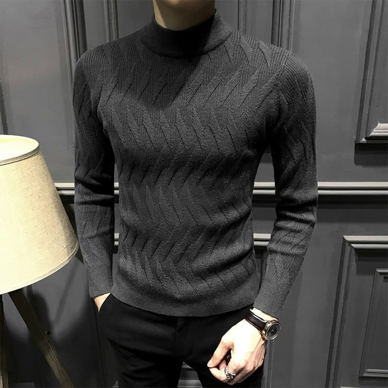 ジグザグ編み模様のタートルネックセーター　メンズ　大きいサイズ　M~4XL