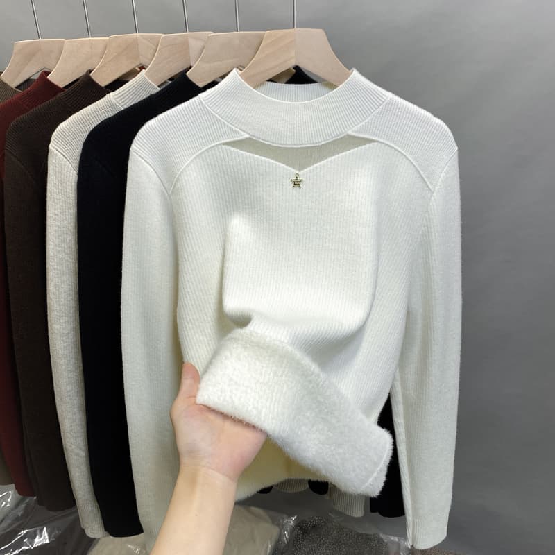 タートルネック レディース　長袖　ふわもこ星チャーム付きニット　春秋冬　S～XL