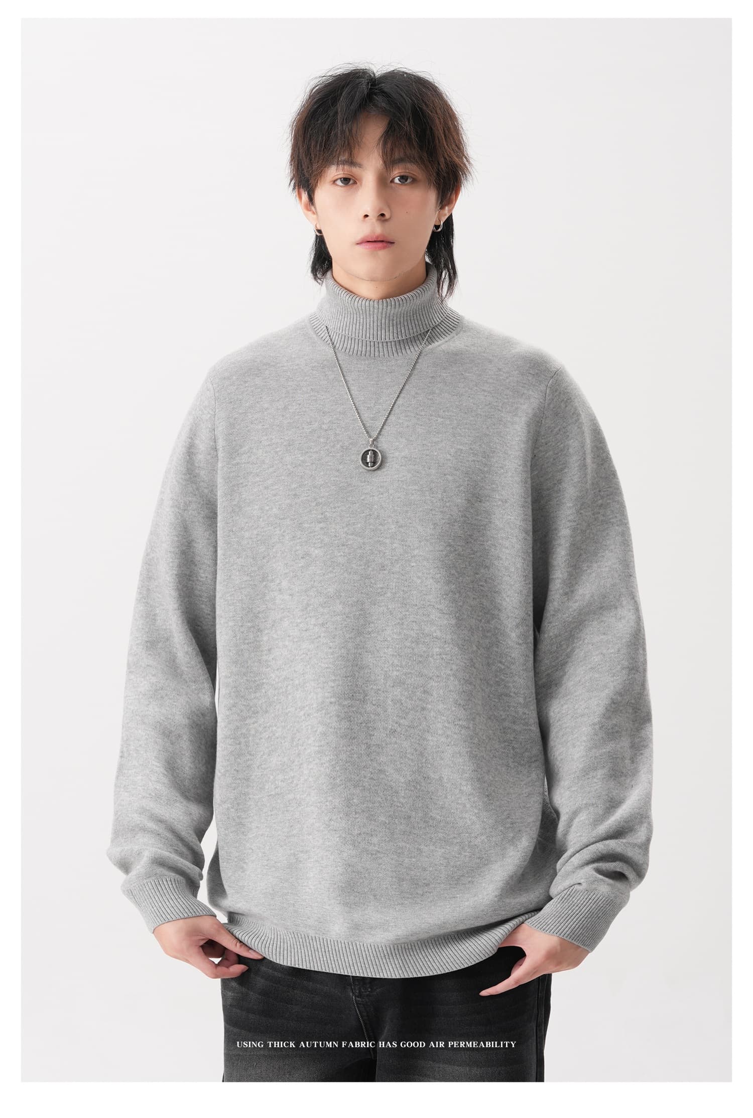 タートルネック　メンズ　長袖　柔らか素材のゆったりプルオーバー　大きいサイズ　ぽっちゃり対応