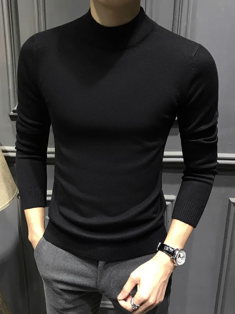 上質ニット素材のスリムフィットタートルネックシャツ　メンズ　大きいサイズ　M~4XL
