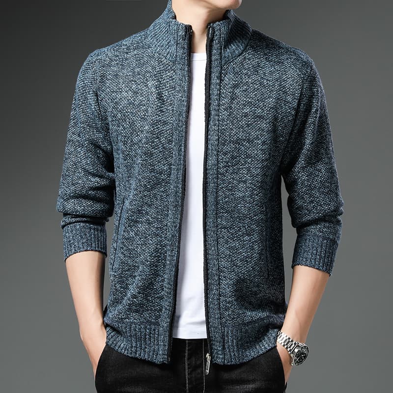 タートルネック　メンズ　長袖　裏起毛ケーブル編みジップアップニット　ジャケット　M~3XL