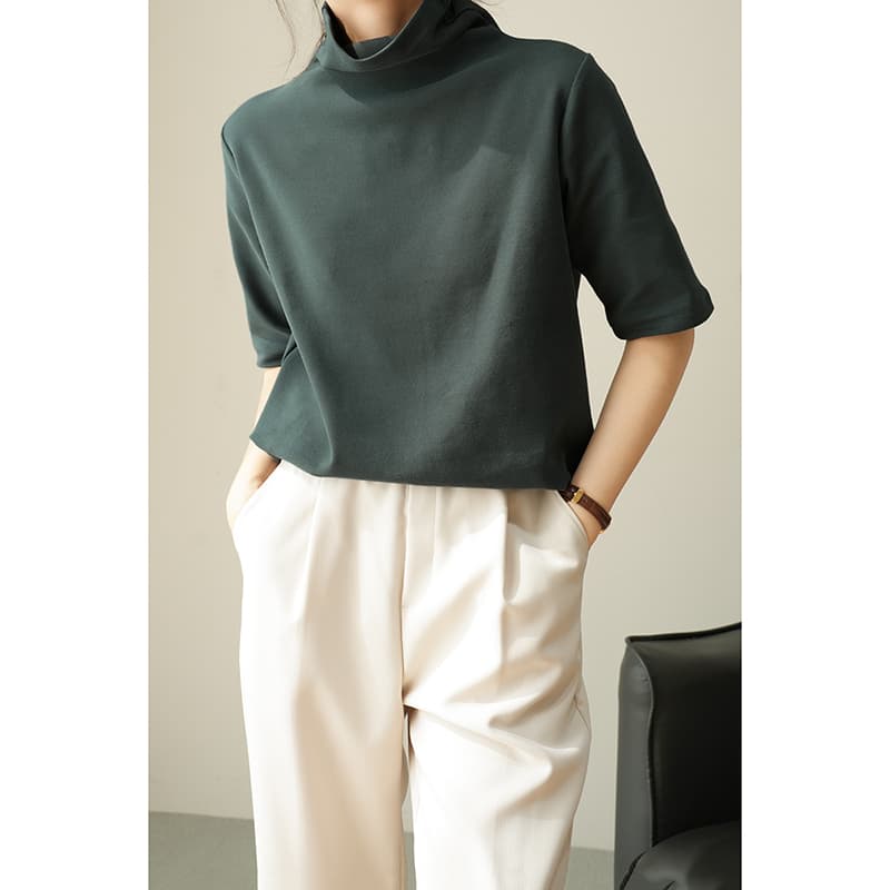 タートルネック　レディース 　半袖　シンプルプルオーバーシャツ　L XL