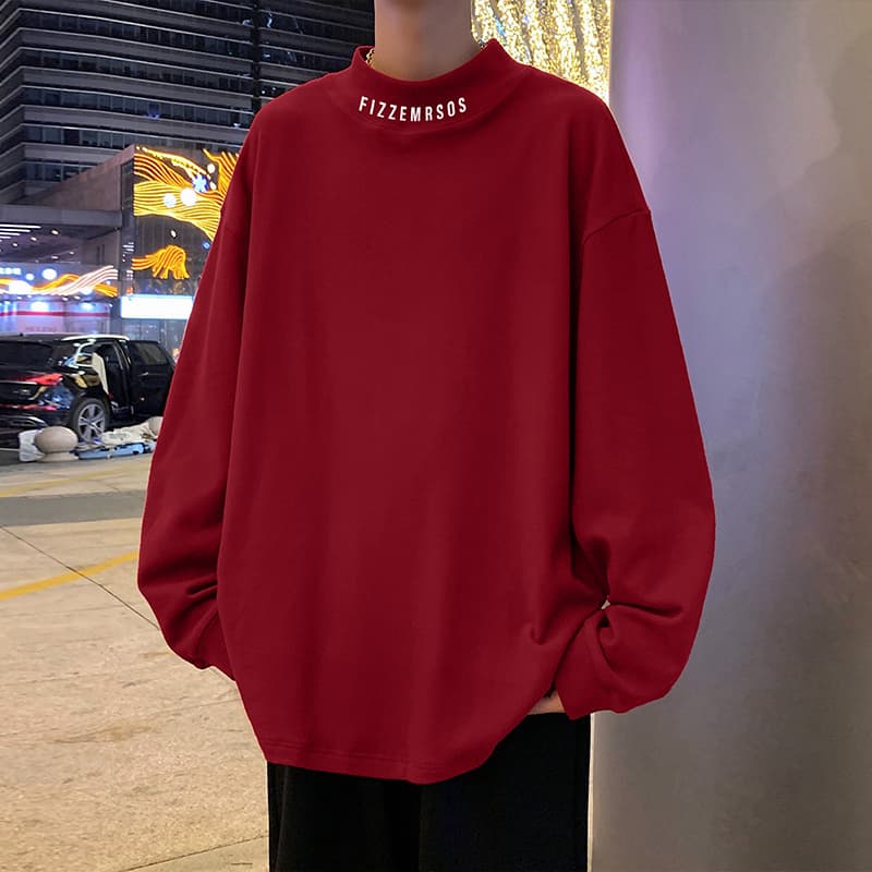 ハイネック メンズ　長袖　シンプルロゴスウェット　大きいサイズ　ぽっちゃり対応　春秋冬　M~5XL
