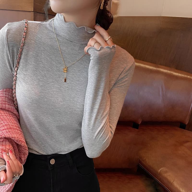 フリルネック長袖タートルネックインナー　レディース　M~2XL