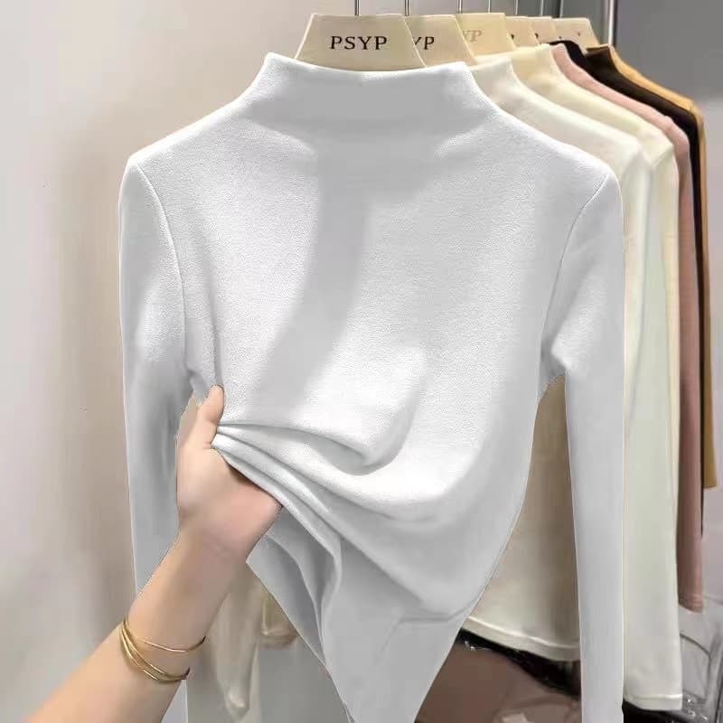 上質なめらかシルク混紡長袖タートルネックインナー　M〜3XL　レディース　長袖