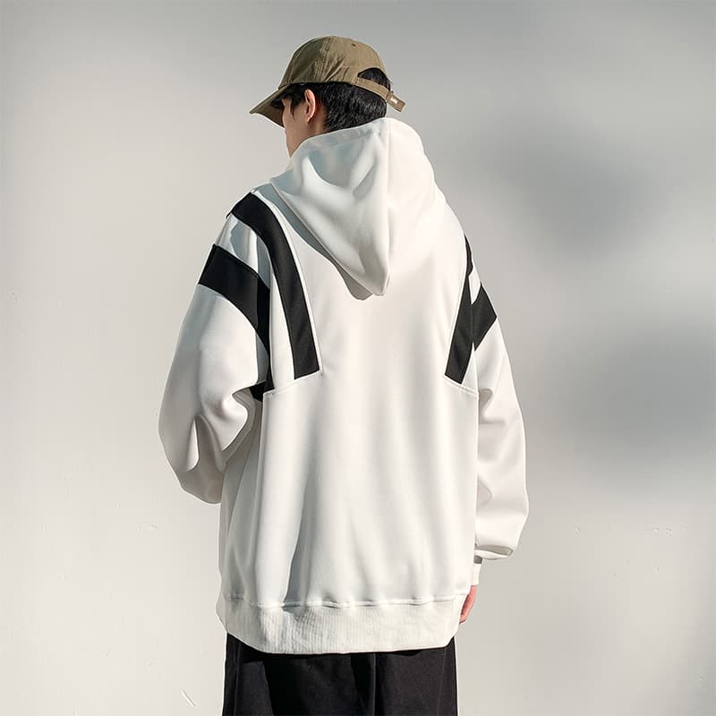 タートルネック　メンズ　長袖　肩切替デザイン特大パーカー M~3XL