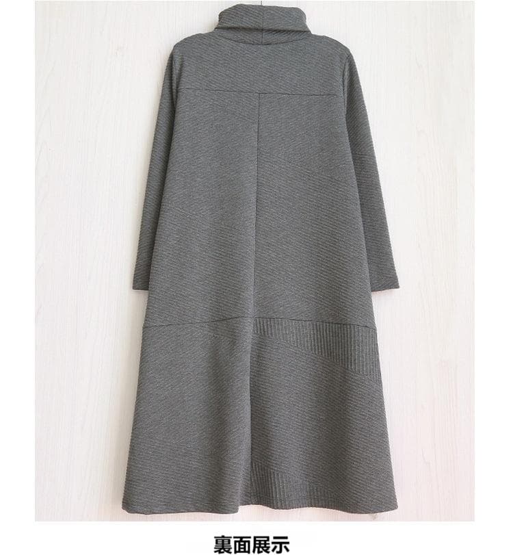 【骨格ナチュラル向け】タートルネック 裾不規則 厚手ワンピース｜体型カバーできるゆったりワンピ　M~2XL　長袖　レディース　