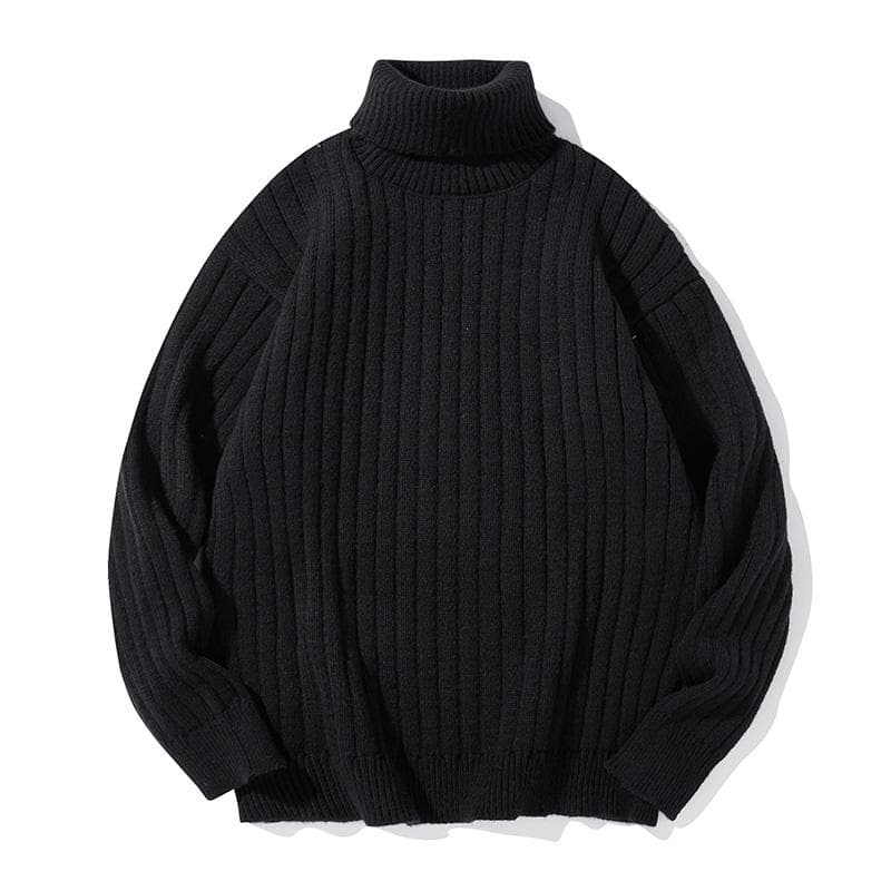 メンズ縦畝編みゆったりシルエットタートルネックセーター　M~2XL