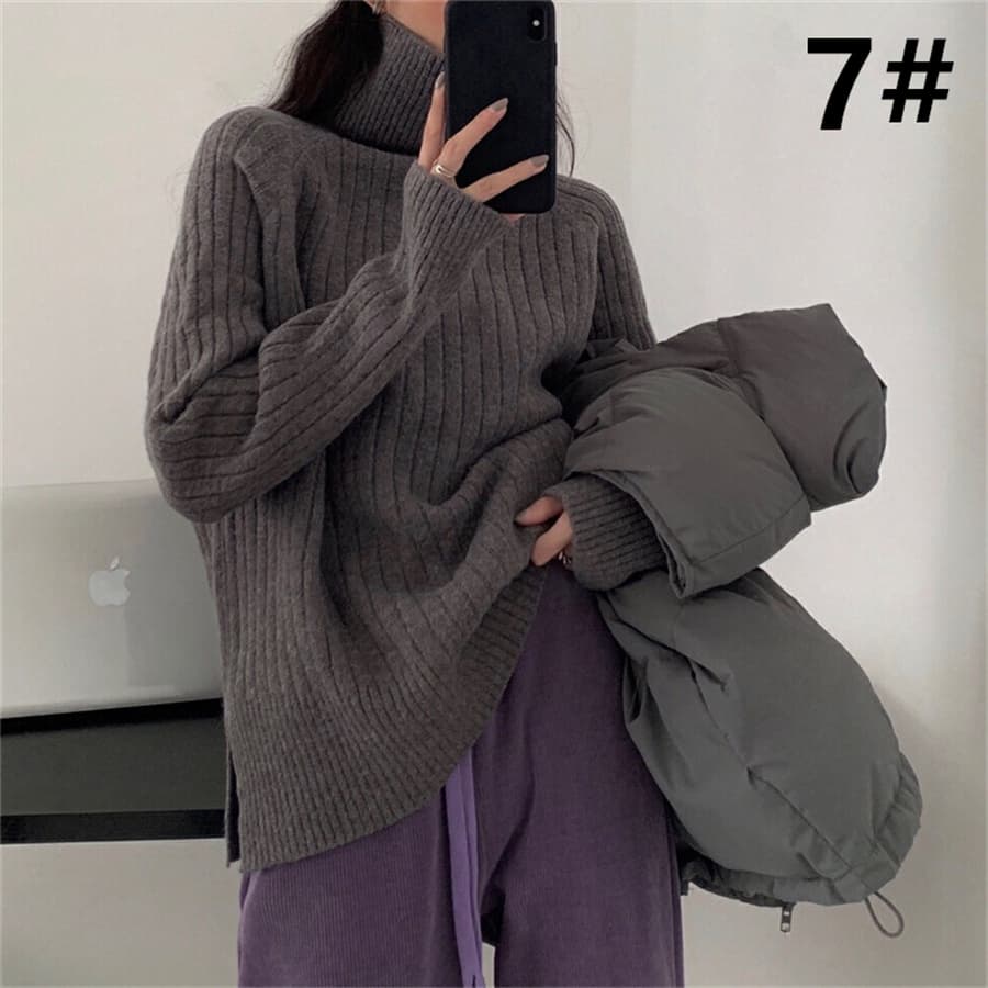 立体リブ編みゆったりタートルネックニット　レディース