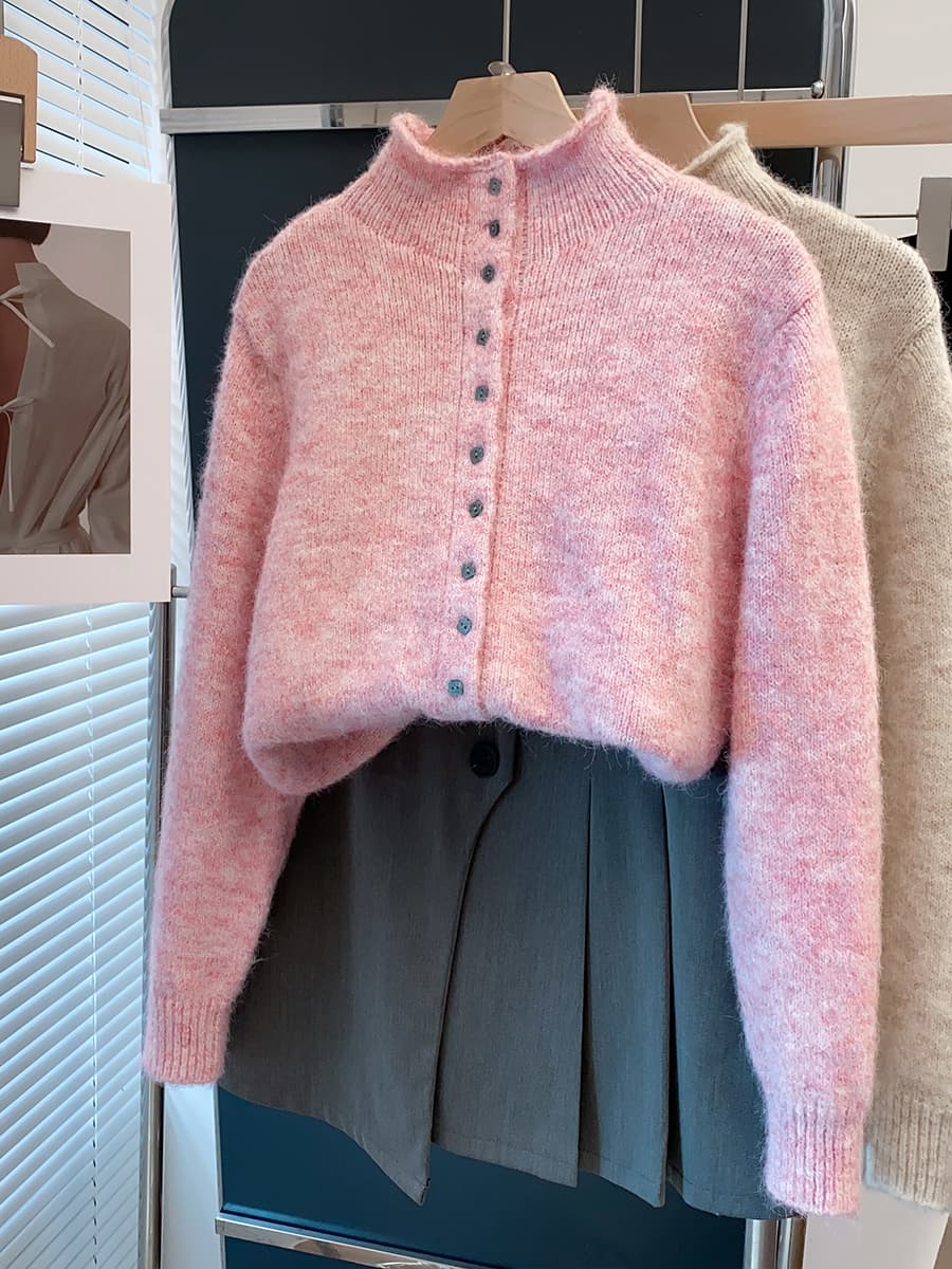 タートルネック レディース 長袖 モヘア混 前開きカーディガン｜ふわもこ暖かい春秋冬ニット S〜XL