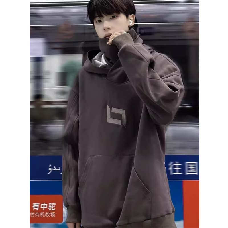 タートルネック　メンズ　長袖　ハイネック幾何学ロゴパーカー　M〜3XL
