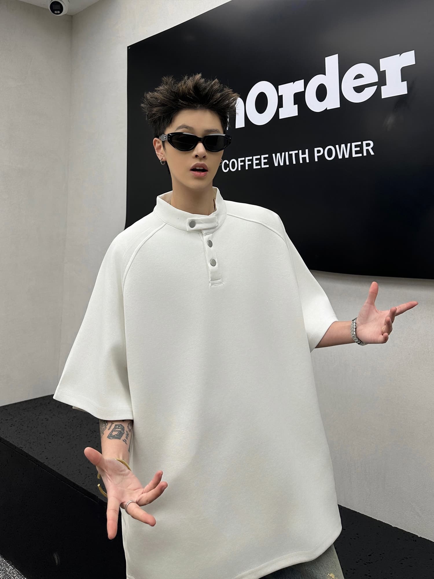 タートルネック 　メンズ　半袖　立ち襟ヘンリーネックプルオーバー M〜3XL
