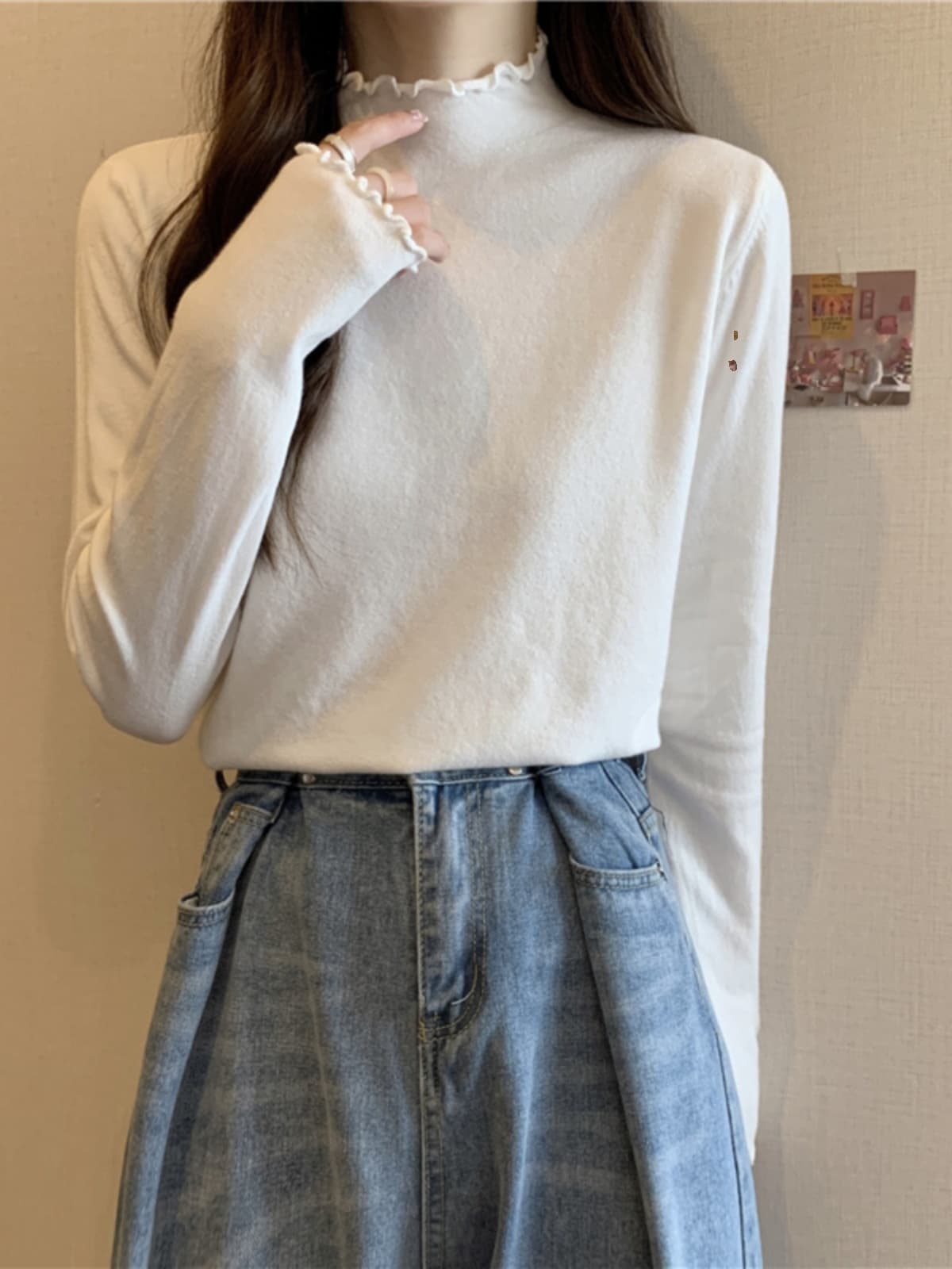 フリルネック長袖タートルネックインナー　レディース　M~2XL